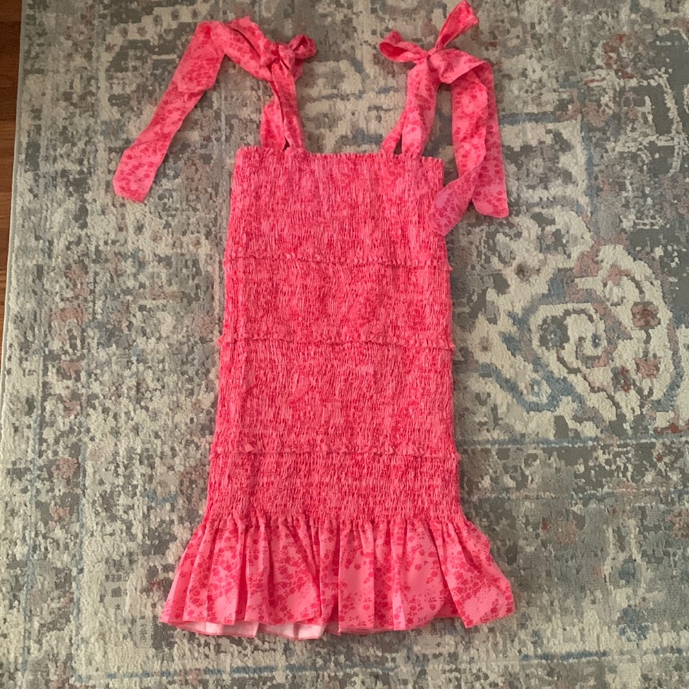 Hot Pink Floral Shoulder Tie Dress